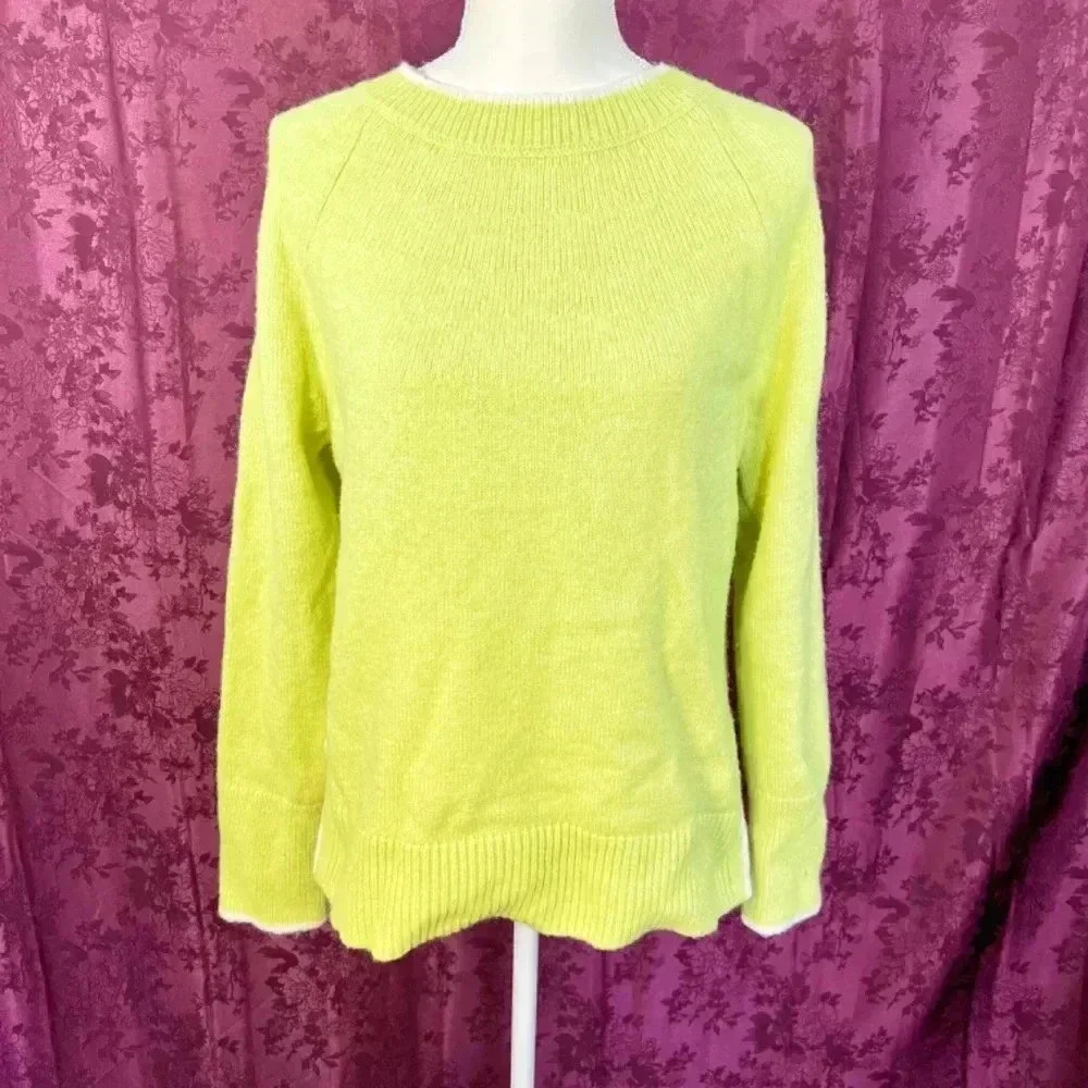 Talbots Wool Blend Lime Green Knit Crewneck Sweater Women's Size M
